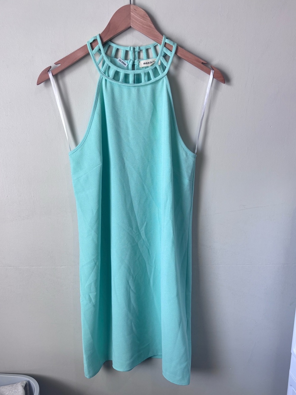 Monteau Los Angeles Lattice High-Neck Shift Dress | Mint Green | Size Small